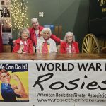 Rosies Dorothy Key (99), Doreen Kilen (99.5) and Dolly Marshall (96), with Rosebud Yvonne Fasold as emcee, shared their stories with an appreciative crowd of about 80 people at the Lane County History Museum in Eugene, Oregon. One attendee wrote, "Those Rosies are indomitable!" (Photo by Wayne Parker)